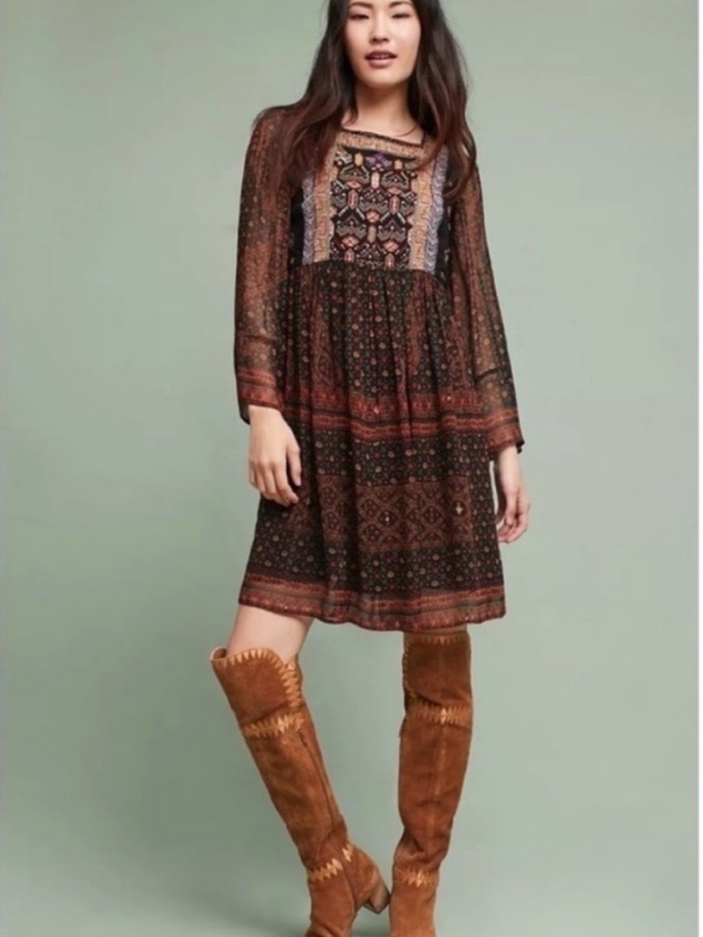 Anthropologie Akemi + Kin Bohemian Black and Red Beaded and
Embroidered Dress